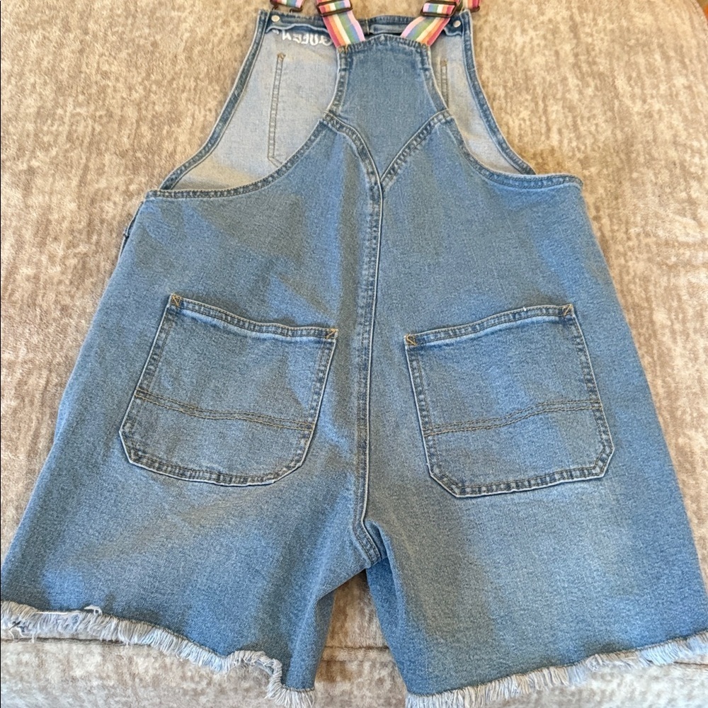 Super Cute Women's Denim Overalls with Rainbow Patch - Picture 6 of 7